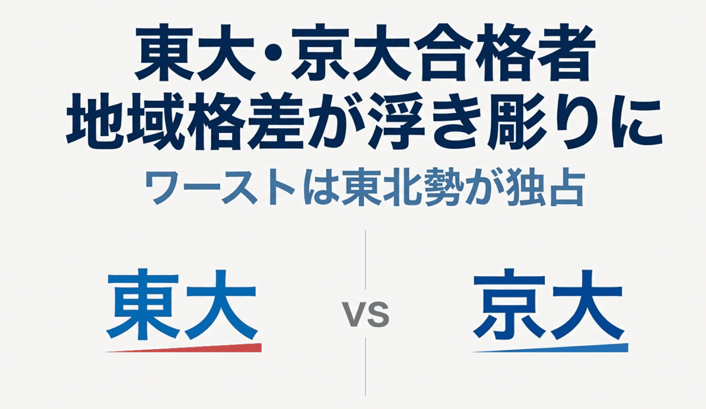 東大・京大合格者の地域格差が浮き彫りに〜〜ワーストは東北勢が独占〜〜